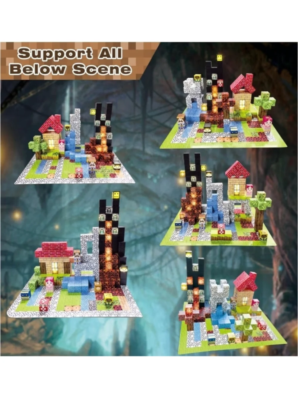 200 PCS Magnetic Building Blocks Set with 15 LED Light-Up Blocks, Replaceable.